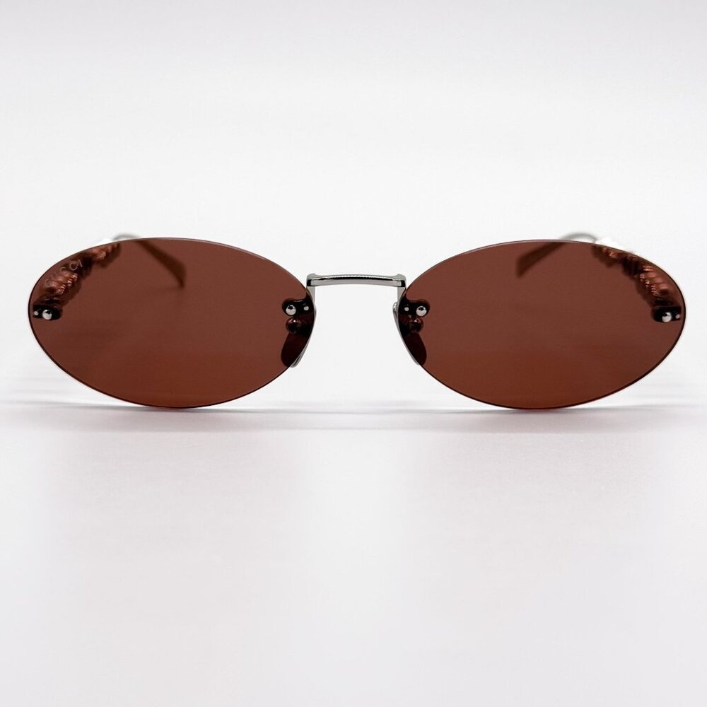 NEW GUCCI SUNGLASSES SILVER WOMEN OVAL EYEWEAR GUCCI GG1922S 002 - Picture 5 of 14
